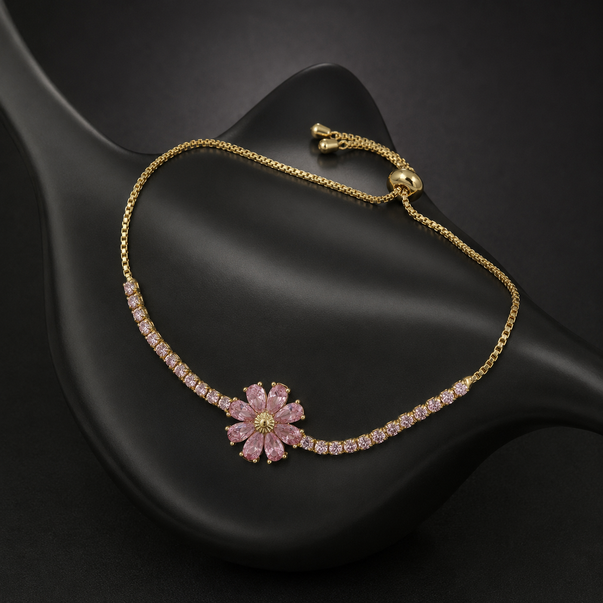 Imperial Pink Floral Solitaire & Tennis Bolo Bracelet GWB-154