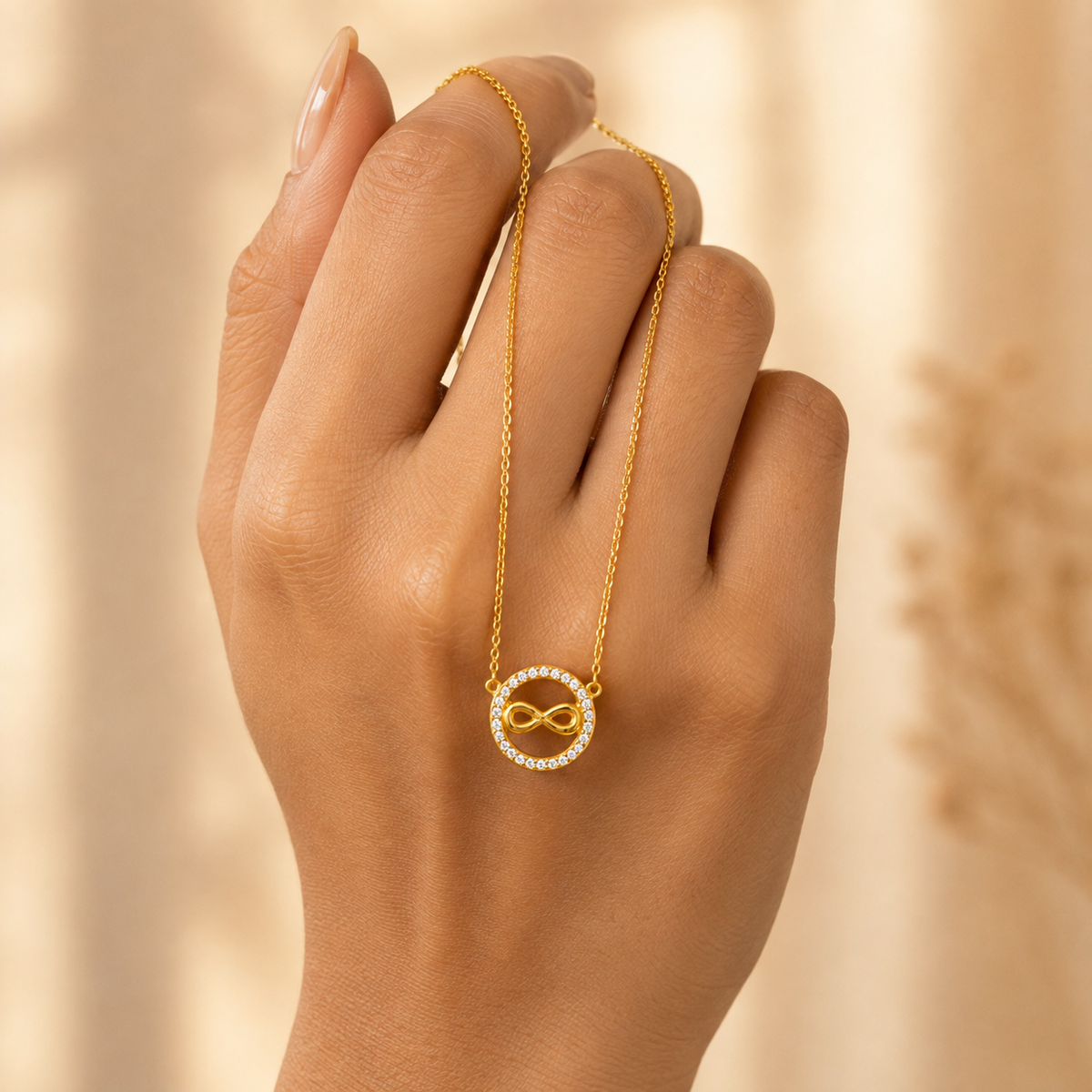 Golden Infinity Halo Pendant Necklace GWN -50
