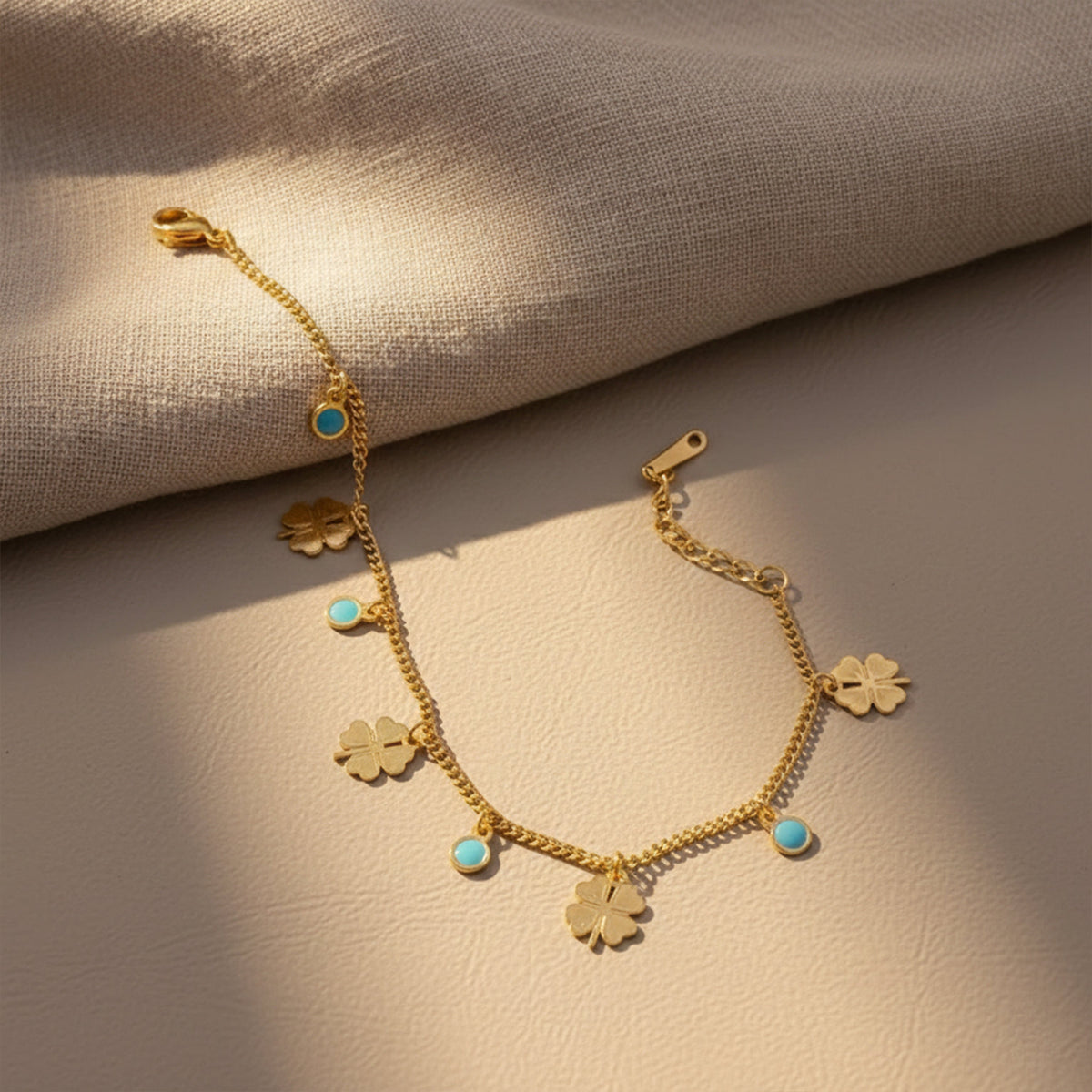 Classic Turquoise Enamel Clover Charm Bracelet GWB-11
