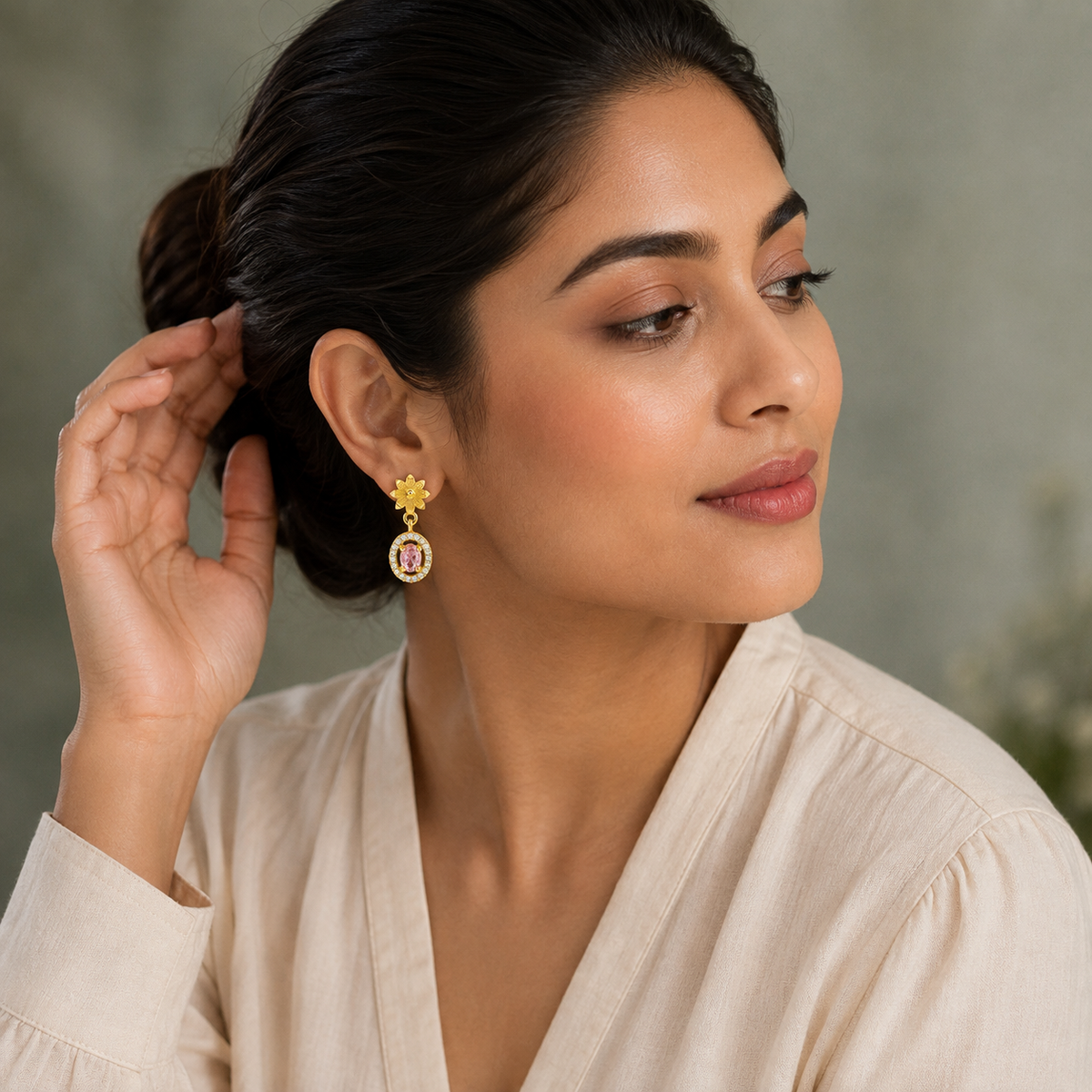 Flora Blush Oval Drop Earrings GWE 278
