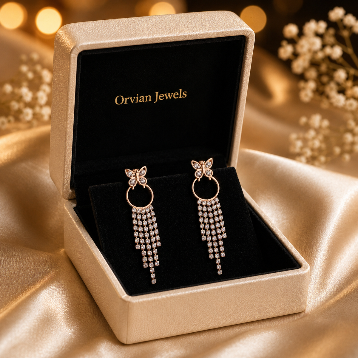 Butterfly Crystal Tassel Earrings GWE -36