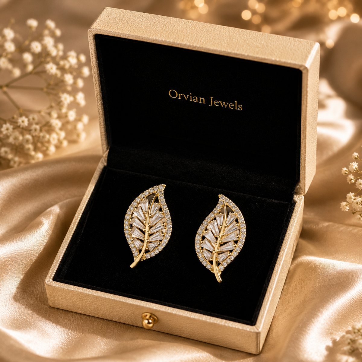 Flora Shine Baguette Leaf Earrings GWE -138