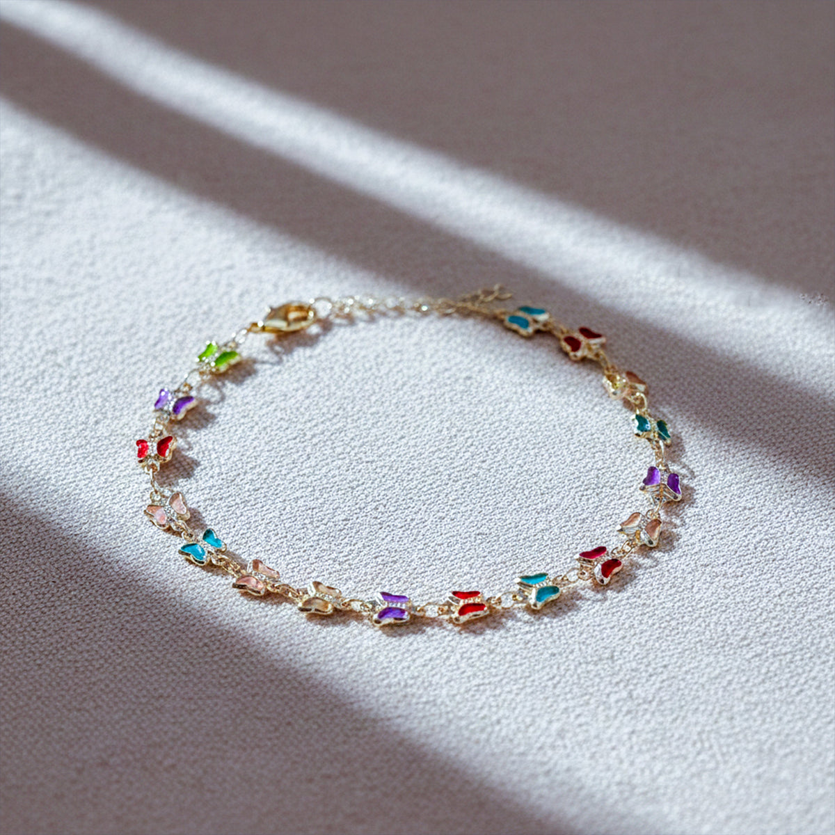 Vibrant Multi Color Enamel Butterfly Link Anklet GWA-35