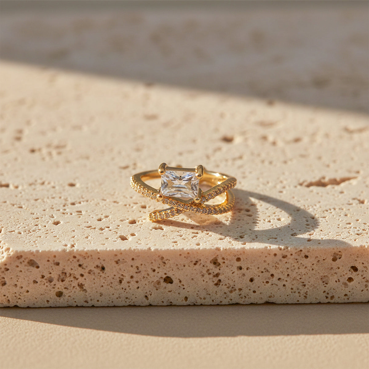 Emerald Cut Solitaire Criss Cross Wrap Ring GWR-29