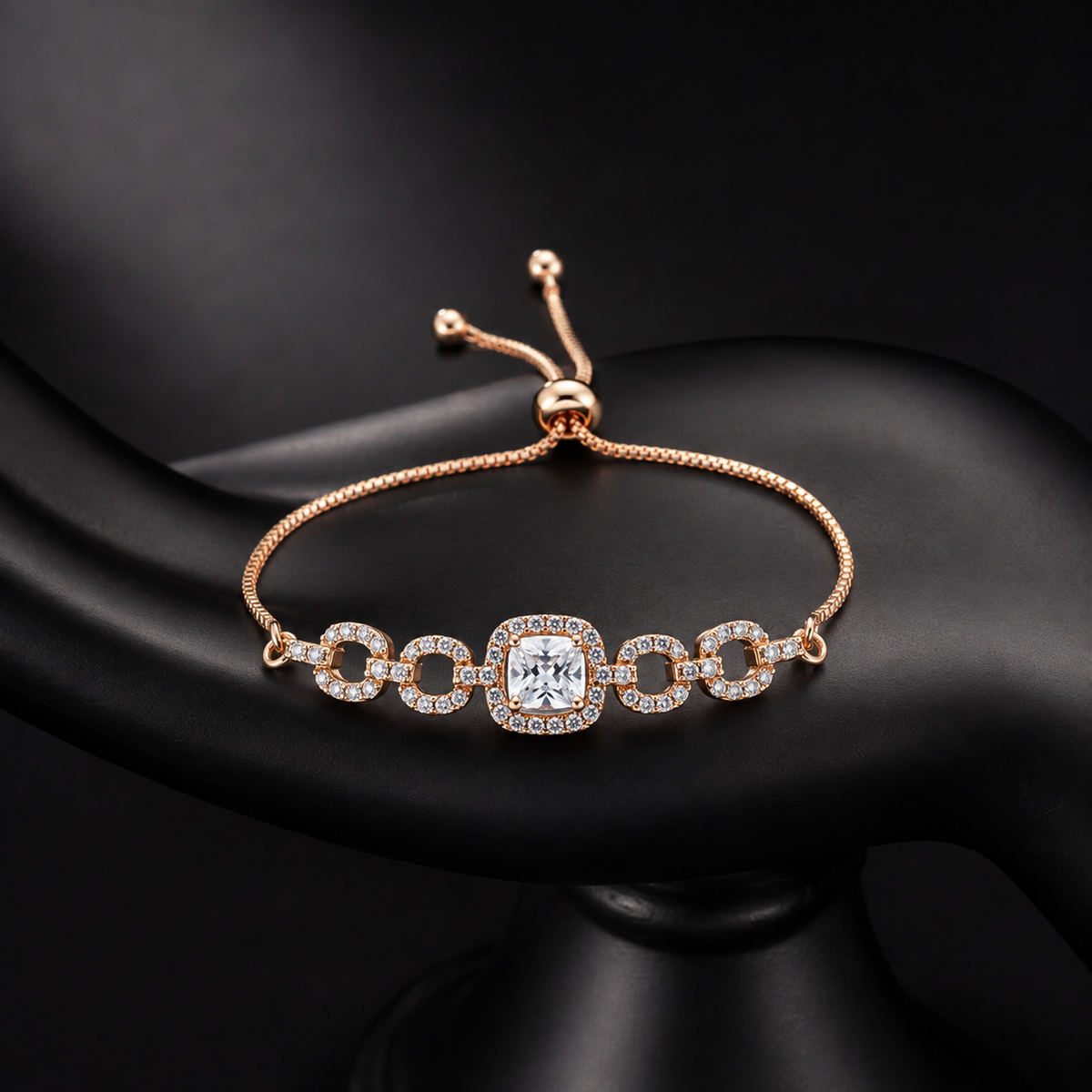 Imperial Cushion Cut Solitaire & Linked Halo Bolo Bracelet GWB-52