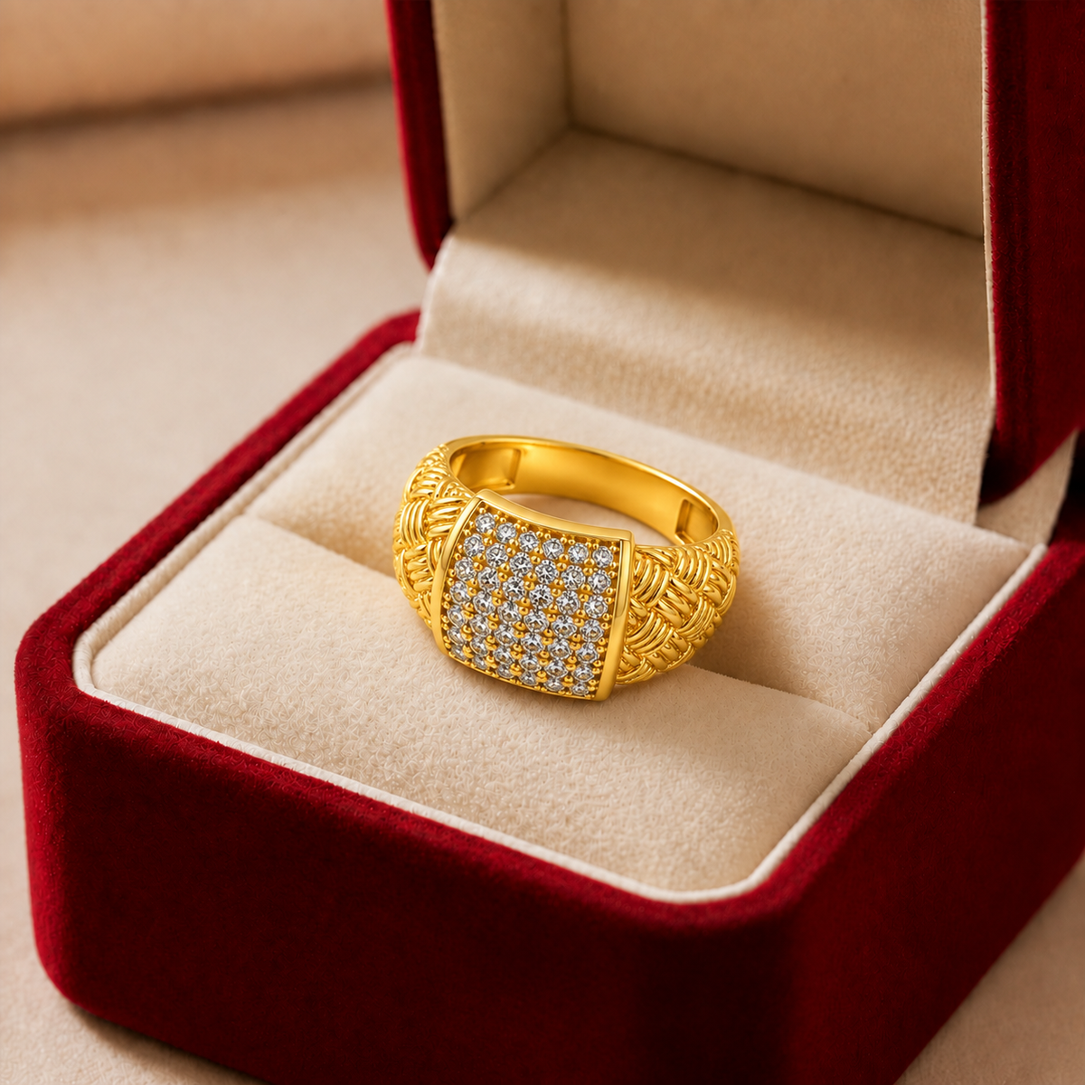 Woven Shoulder Stone Panel Ring GMR 50