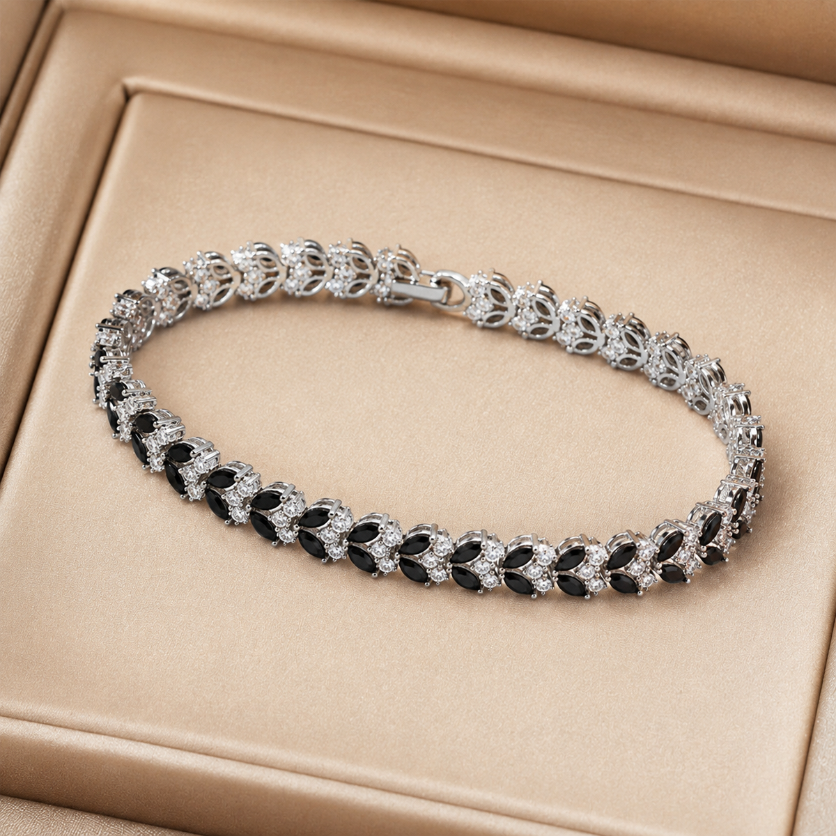 Midnight Onyx Marquise & Crystal Leaf Tennis Bracelet GWB-144