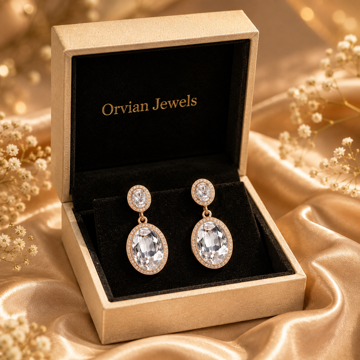 Oval Crystal Halo Drop Earrings GWE -14