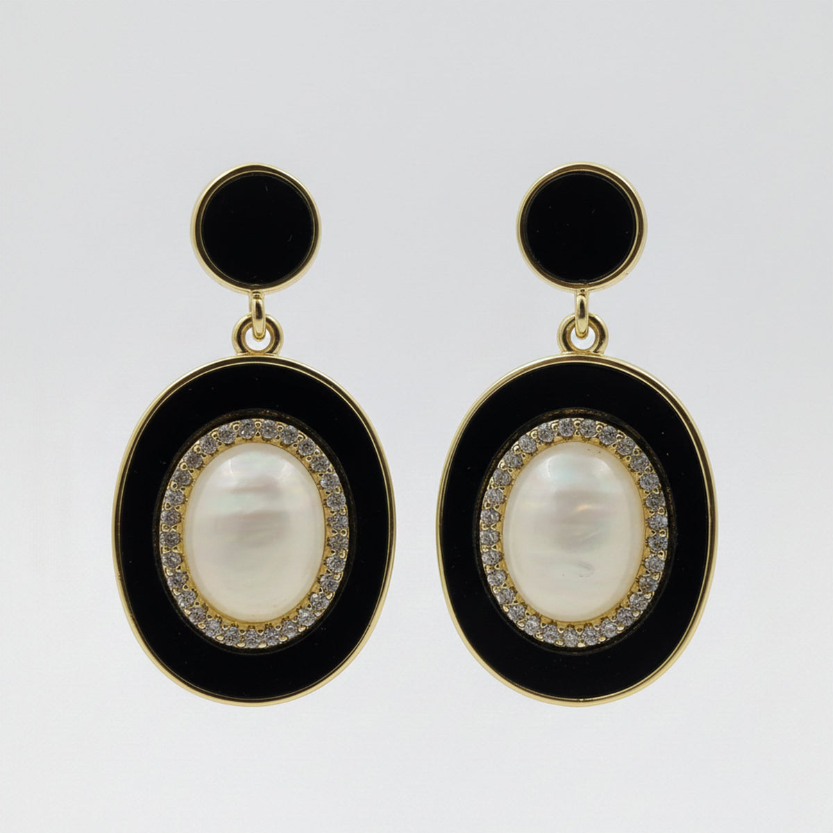 Vintage Black Enamel Pearl Earrings GWE -20