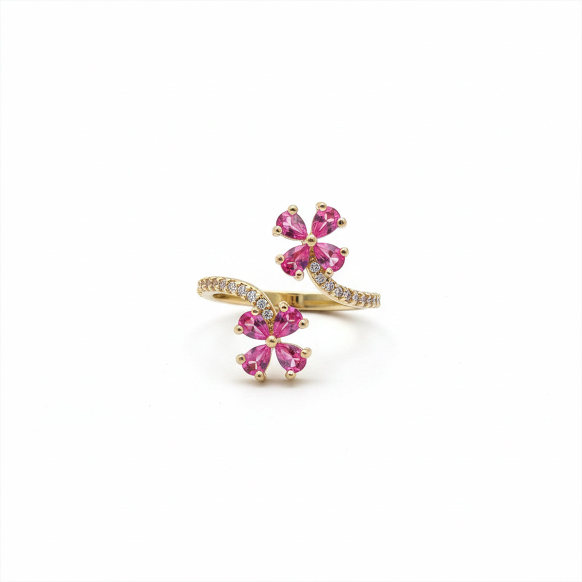 Twin Pink Clover Bypass Adjustable Ring GWR-72