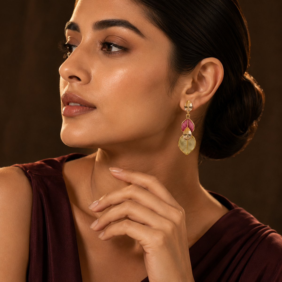 Flora Shine Botanical Leaf Drop Earrings GWE -232