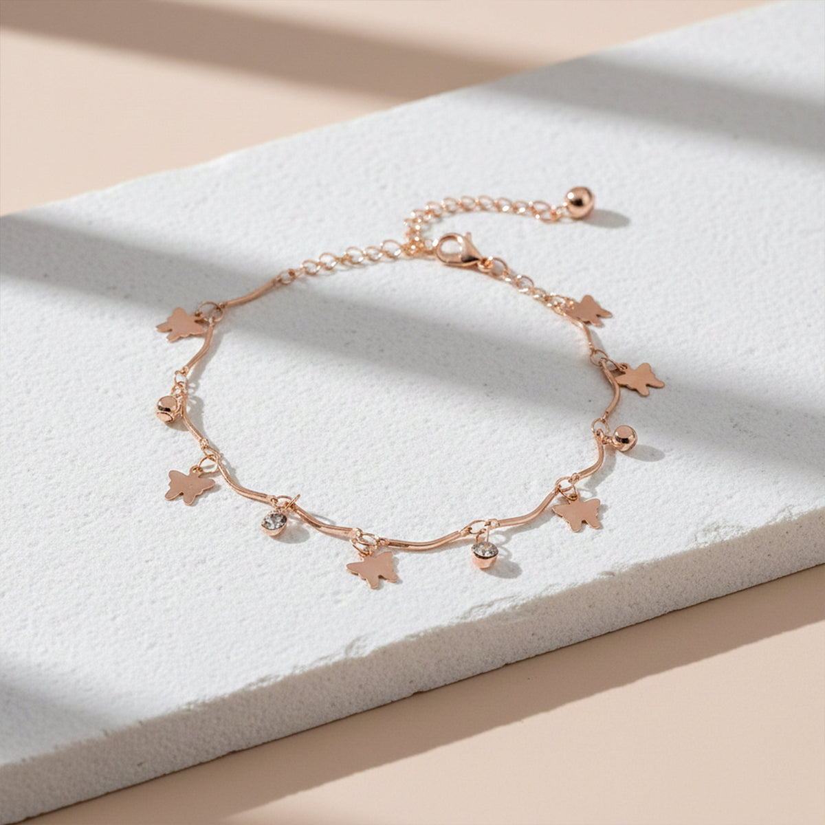 Classic Butterfly & Solitaire Crystal Wave Anklet GWA-44