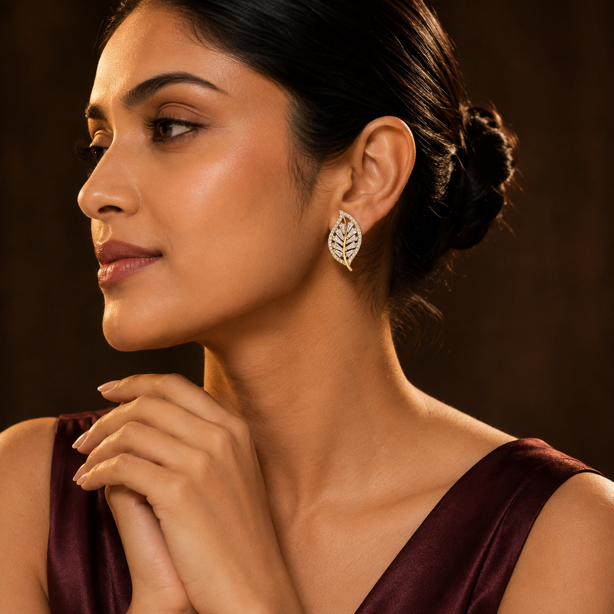 Flora Shine Baguette Leaf Earrings GWE -138