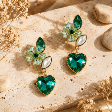 Emerald Heart Blossom Earrings GWE -238