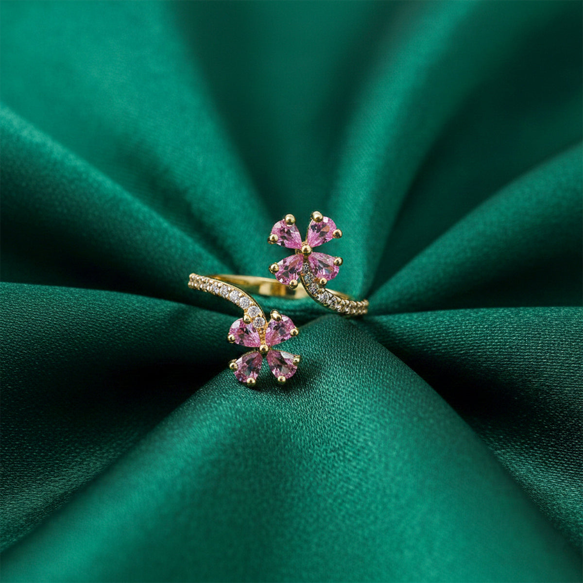 Twin Pink Clover Bypass Adjustable Ring GWR-72