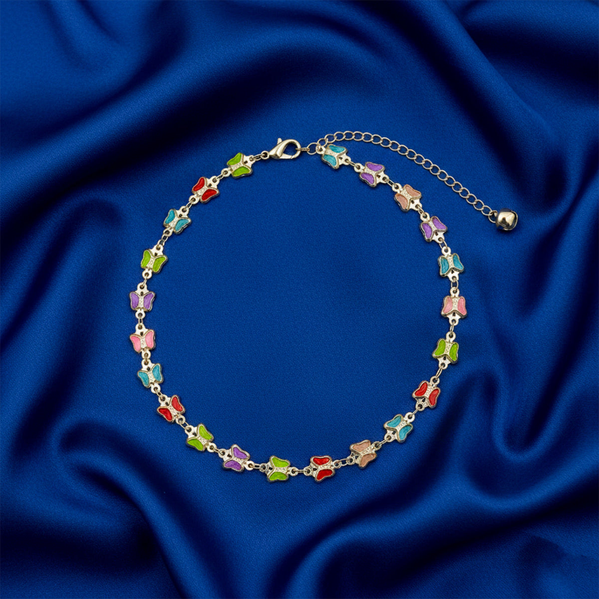 Vibrant Multi Color Enamel Butterfly Link Anklet GWA-35