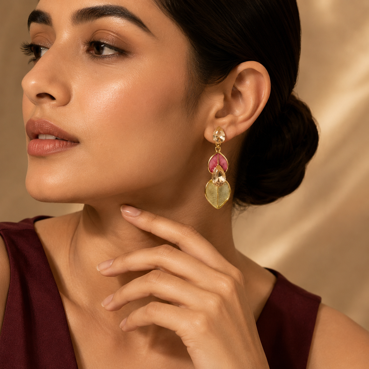 Flora Shine Botanical Leaf Drop Earrings GWE -232