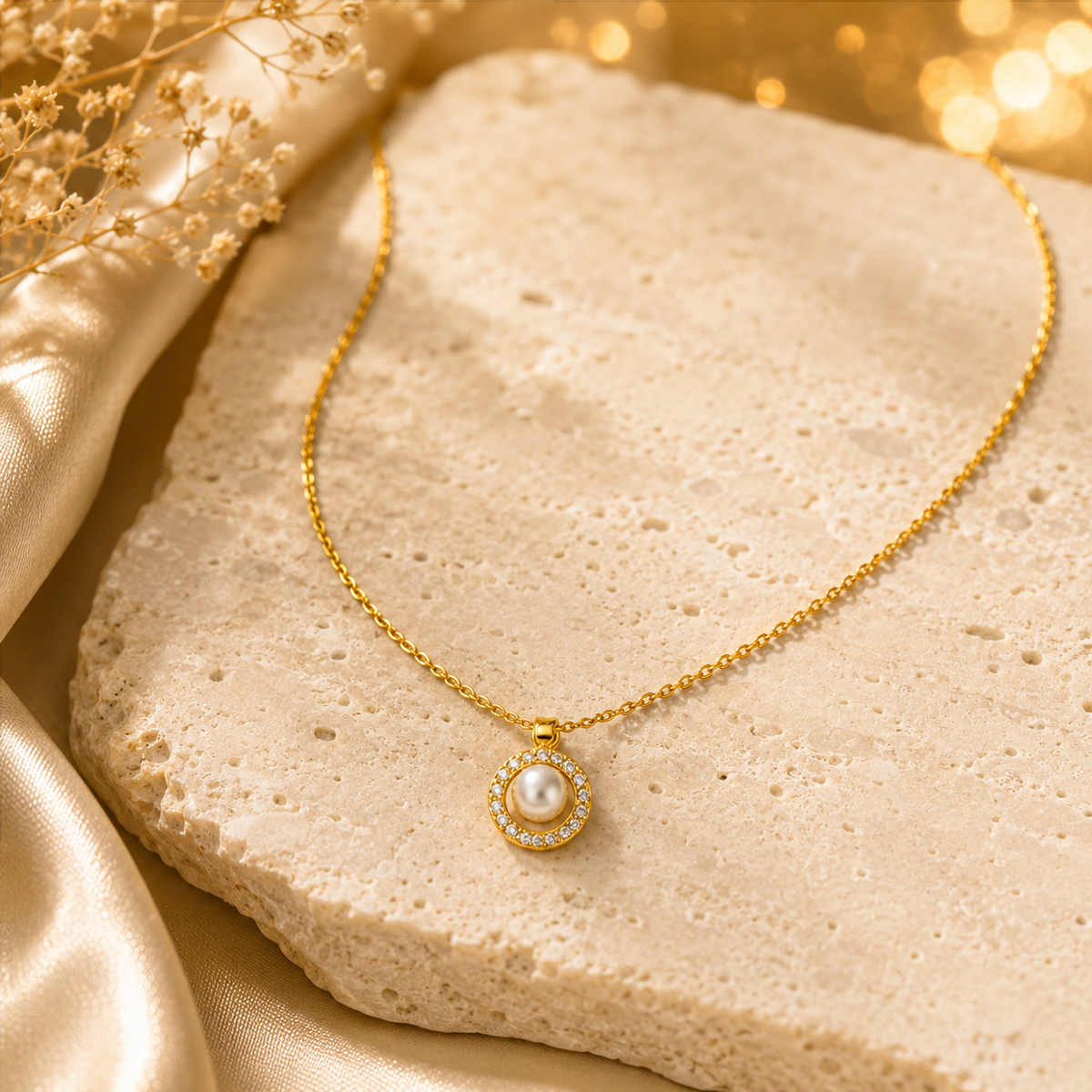 Classic Pearl Halo Pendant Necklace GWN -57