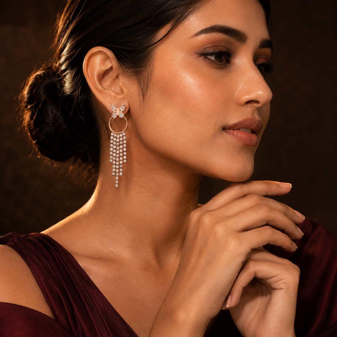 Butterfly Crystal Tassel Earrings GWE -36