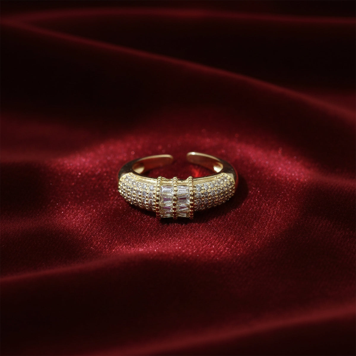 Baguette Panel Multi Row Pave Adjustable Ring GWR-23