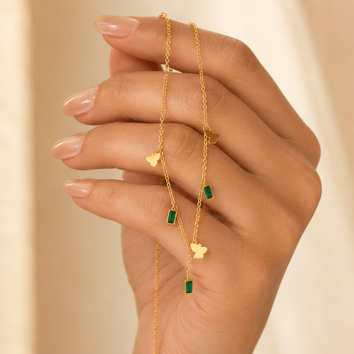 Modern Emerald Butterfly Charm Necklace GWN -105