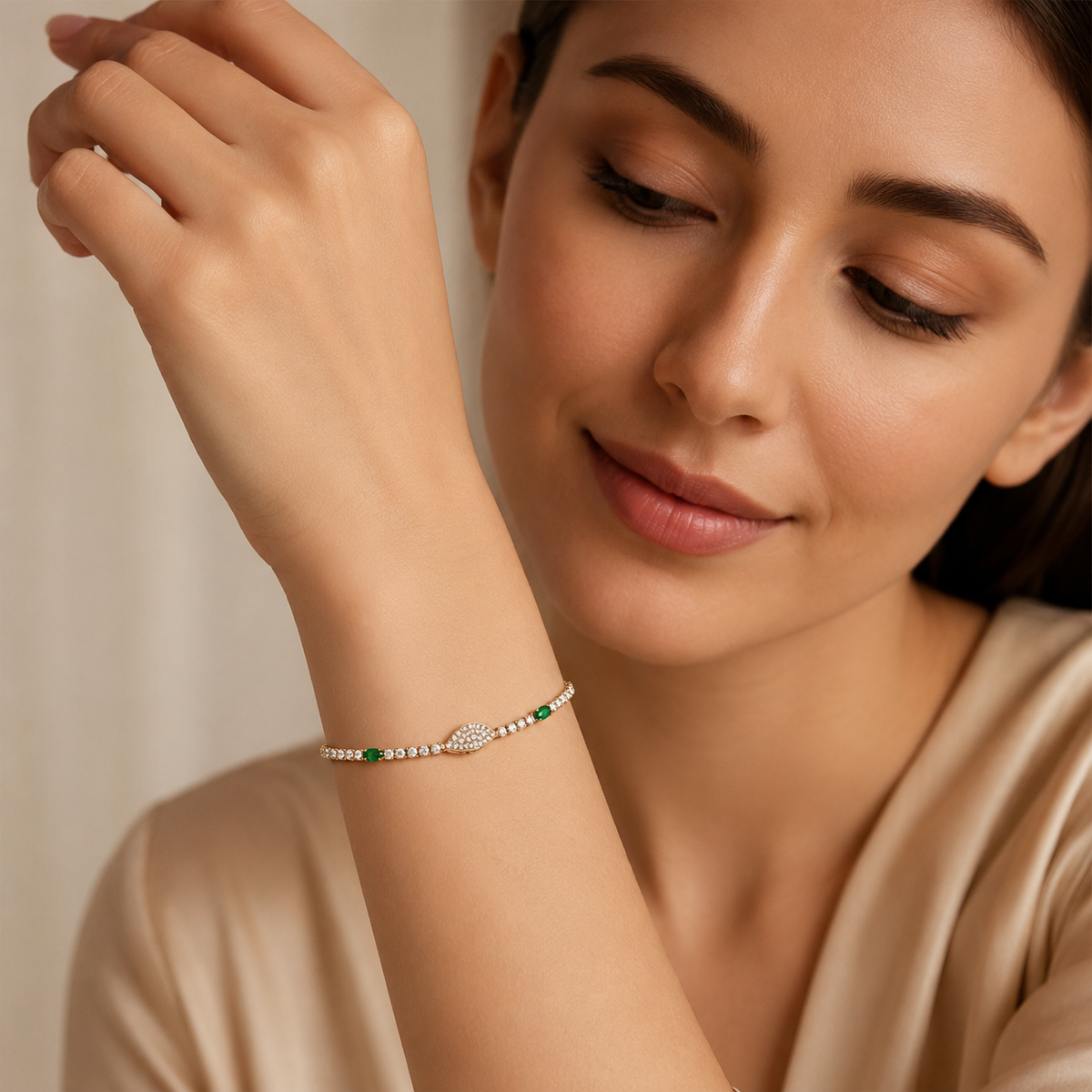Imperial Emerald Green & Marquise Pave Tennis Bracelet GWB-106