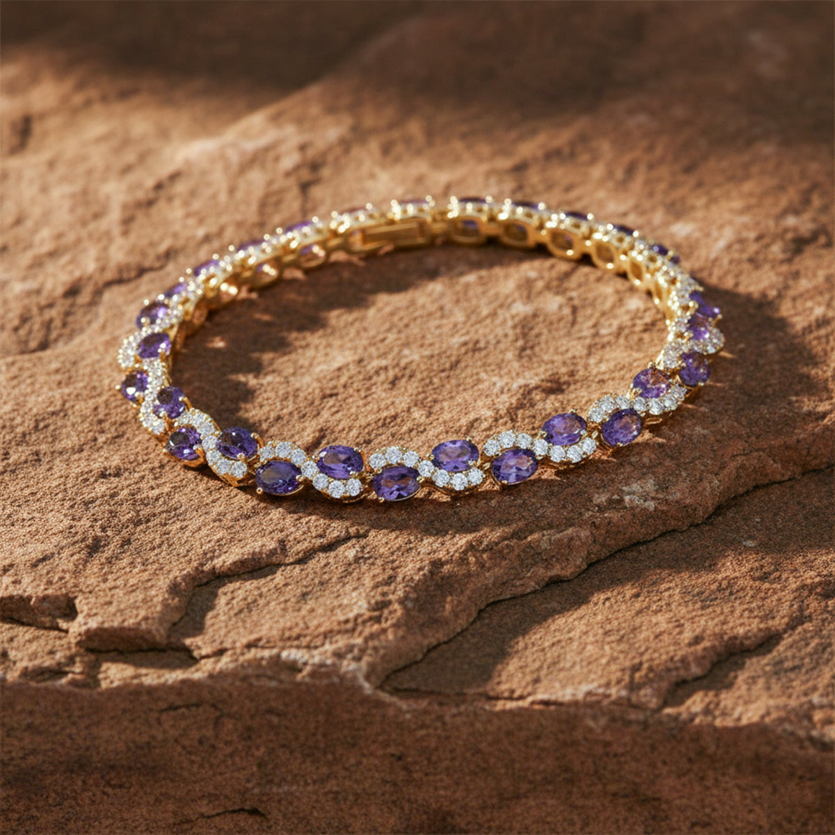 Imperial Amethyst Purple & Wavy Crystal Tennis Bracelet GWB-146