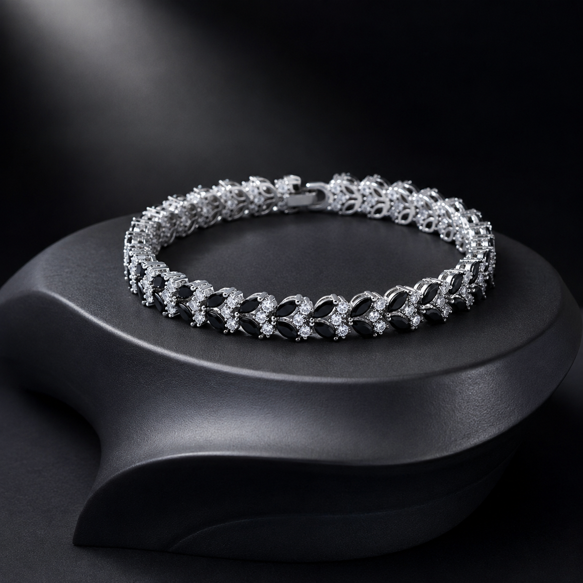 Midnight Onyx Marquise & Crystal Leaf Tennis Bracelet GWB-144