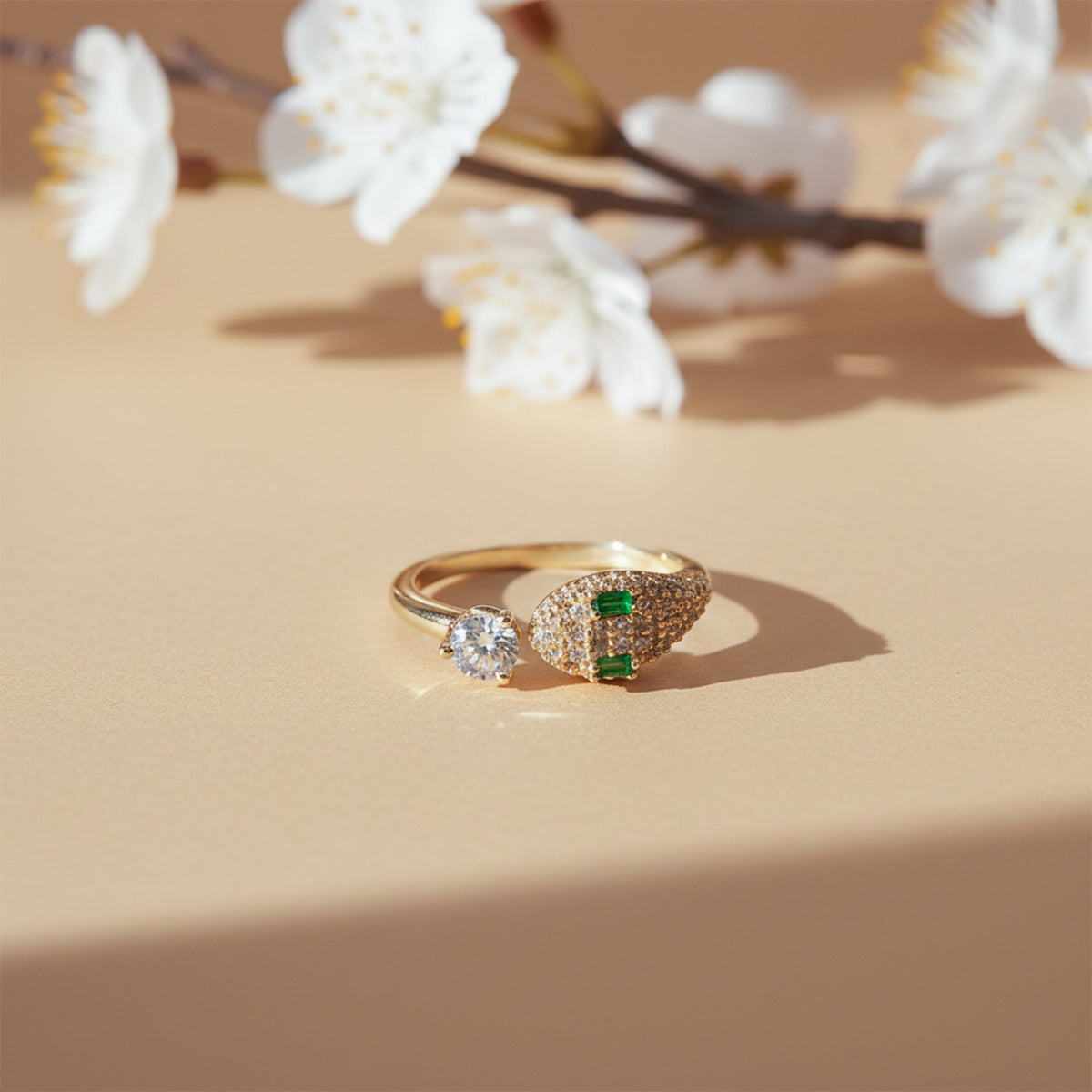 Emerald Eye Snake & Solitaire Wrap Ring GWR-79