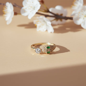 Emerald Eye Snake & Solitaire Wrap Ring GWR-79