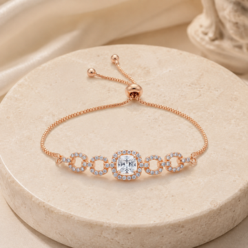 Imperial Cushion Cut Solitaire & Linked Halo Bolo Bracelet GWB-52