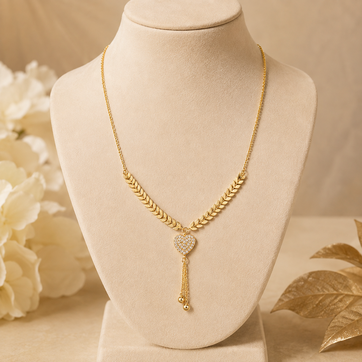 Imperial Laurel Leaf Heart Tassel Necklace GWN -26