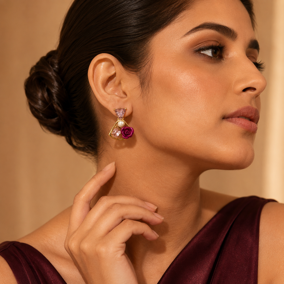 Flora Shine Pink Rose Fusion Earrings GWE -237