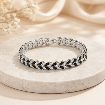 Midnight Onyx Marquise & Crystal Leaf Tennis Bracelet GWB-144