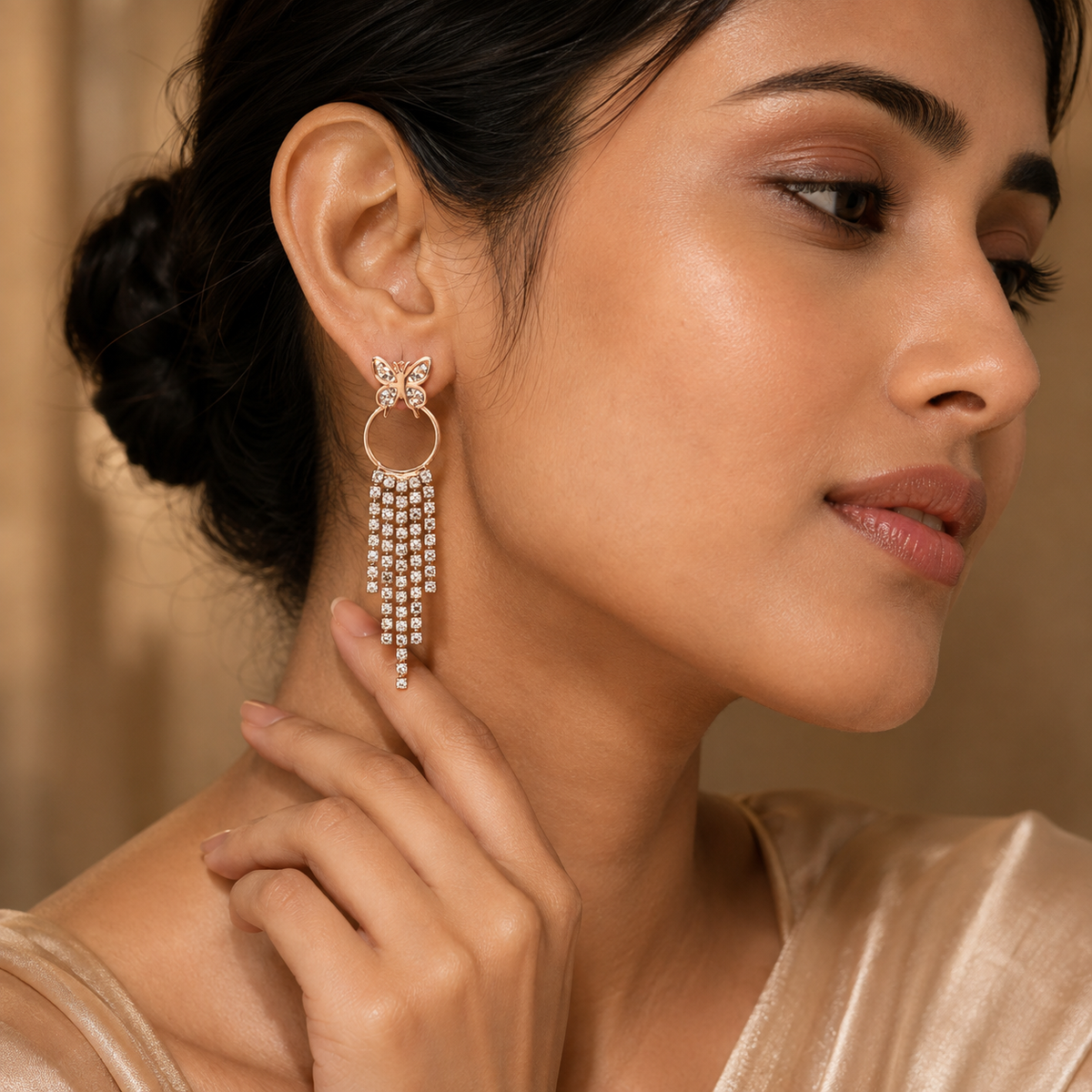 Butterfly Crystal Tassel Earrings GWE -36