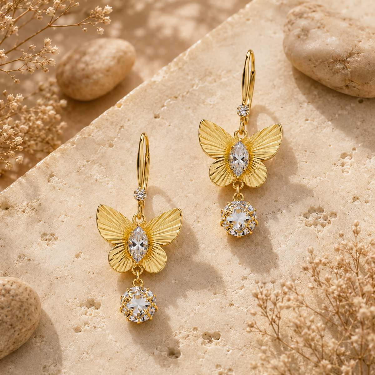 Butterfly Geometric Crystal Drop Earrings GWE -167