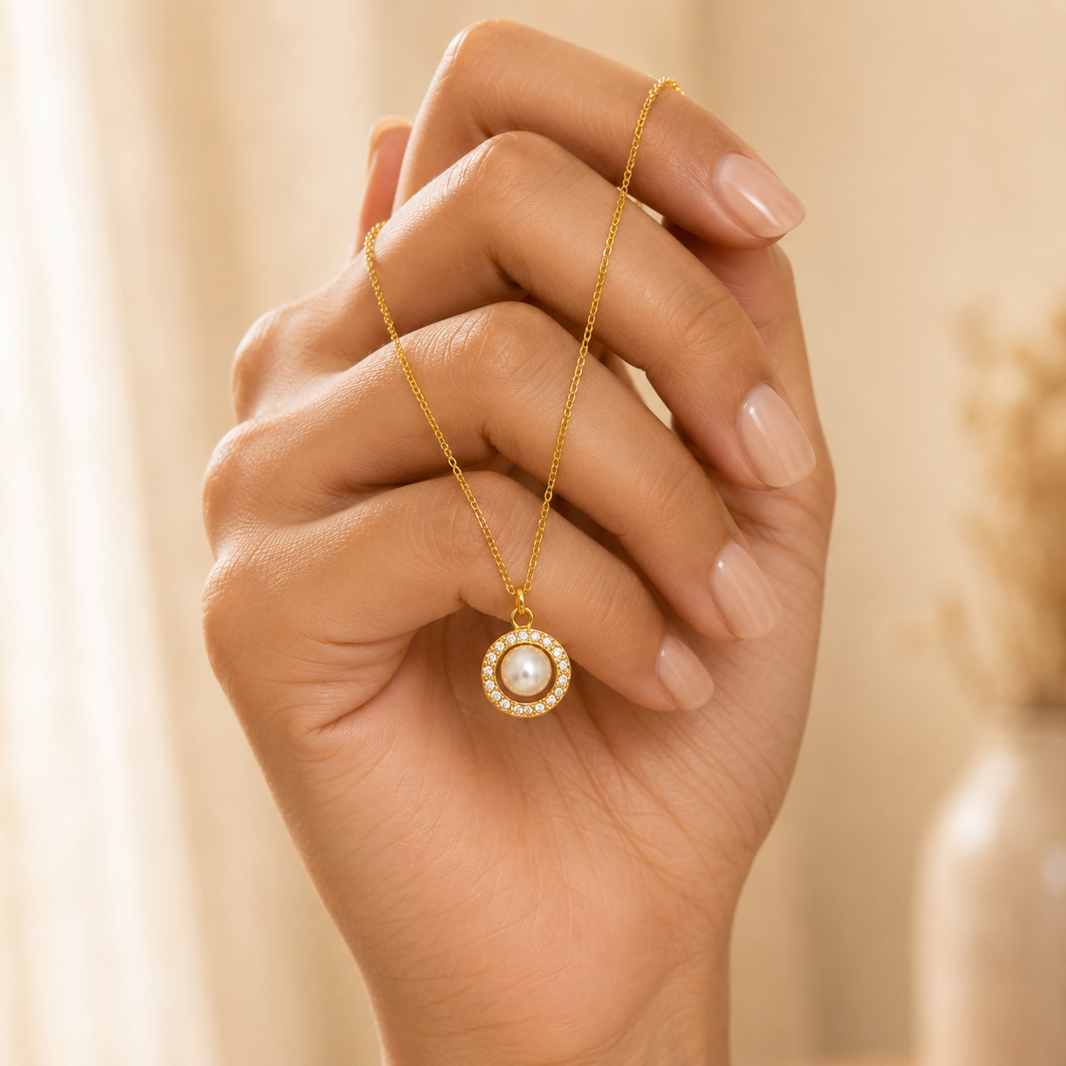 Classic Pearl Halo Pendant Necklace GWN -57