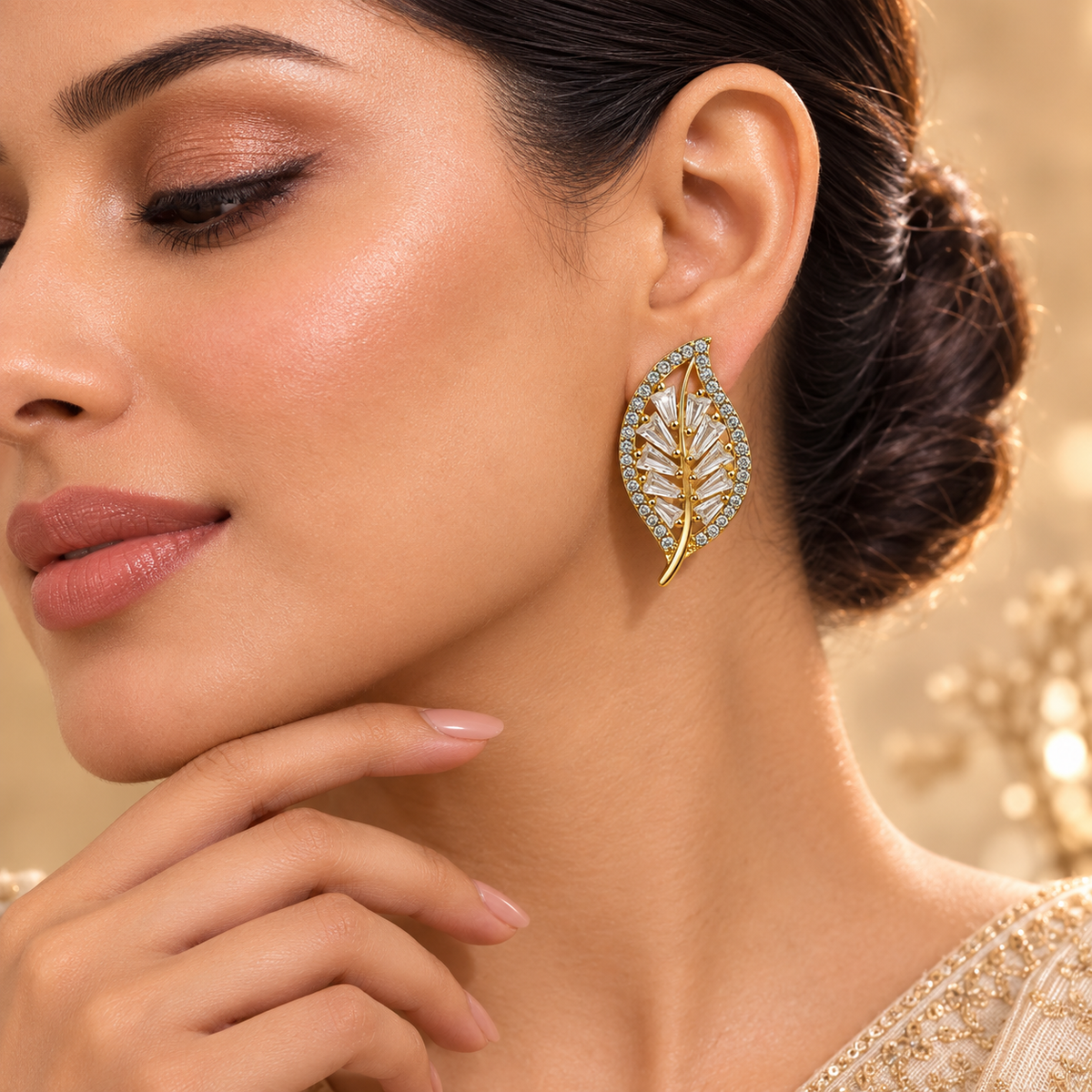 Flora Shine Baguette Leaf Earrings GWE -138