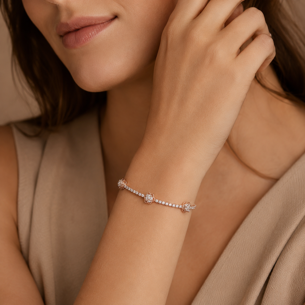 Imperial Tri-Rose Cluster Crystal Tennis Bracelet GWB-107