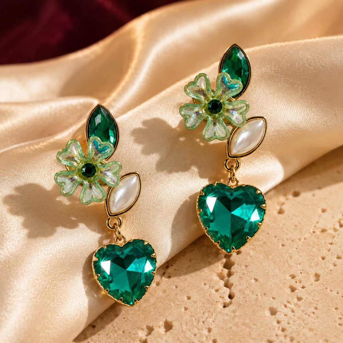 Emerald Heart Blossom Earrings GWE -238