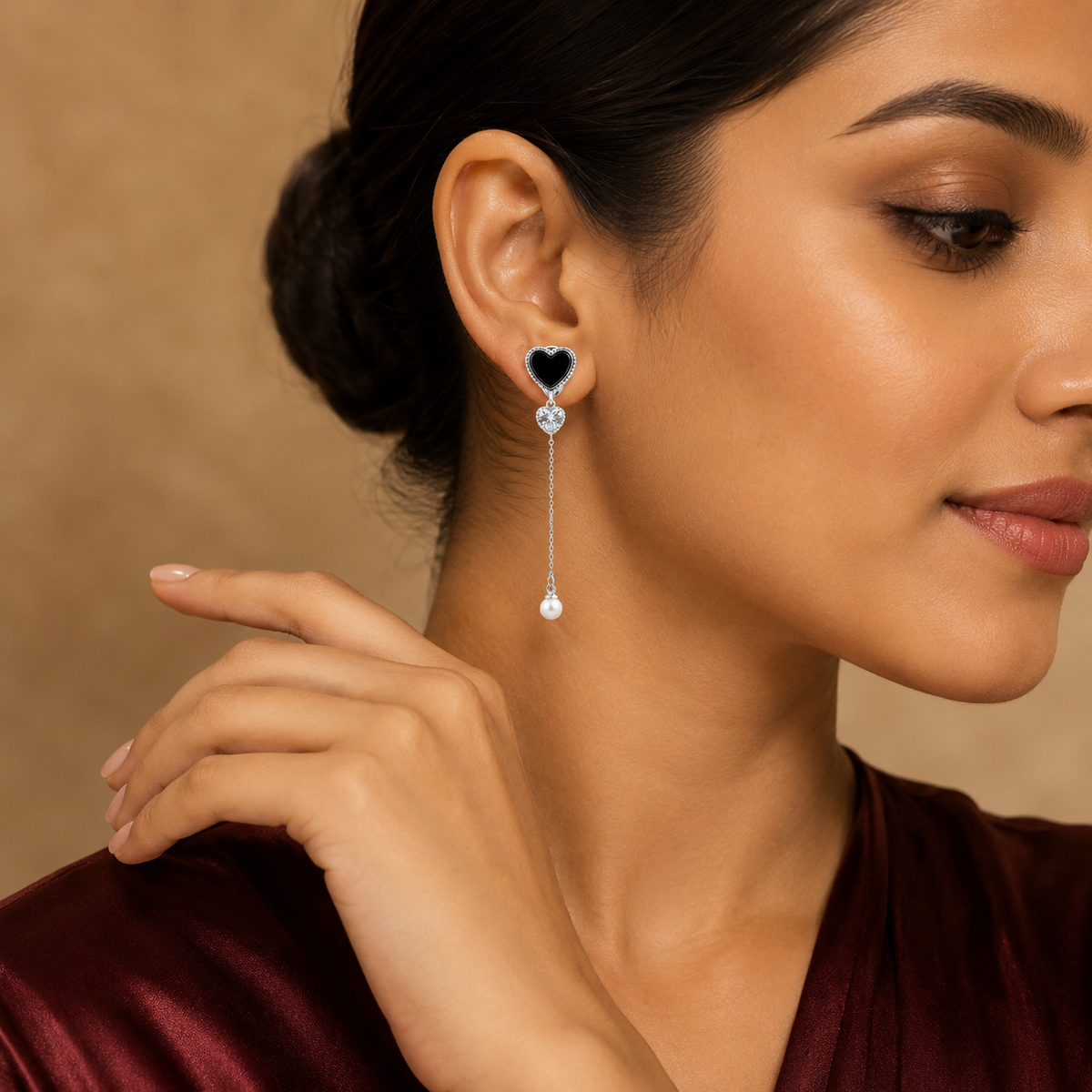 Trishna Heart Pearl Drop Earrings GWE -85