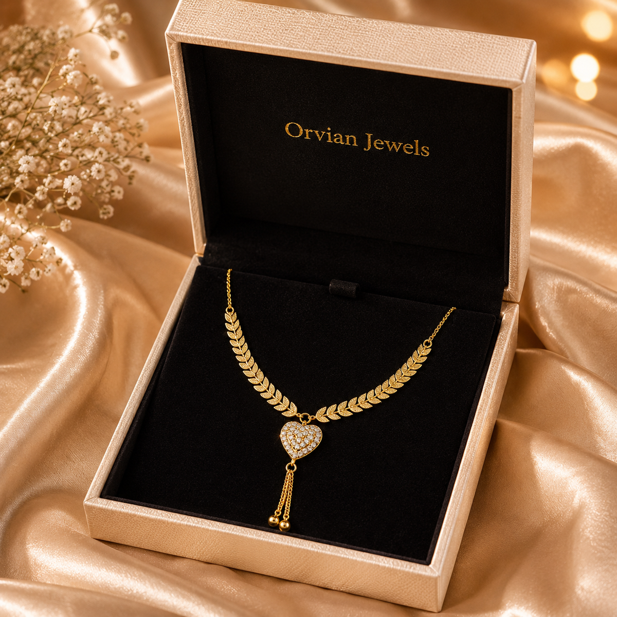 Imperial Laurel Leaf Heart Tassel Necklace GWN -26