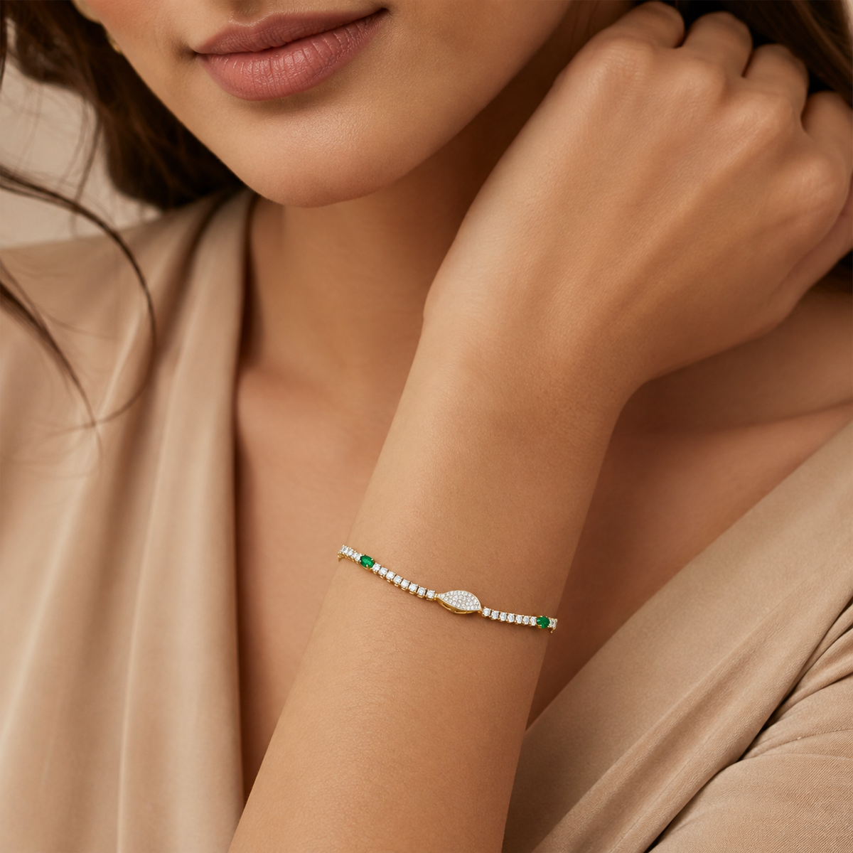Imperial Emerald Green & Marquise Pave Tennis Bracelet GWB-106