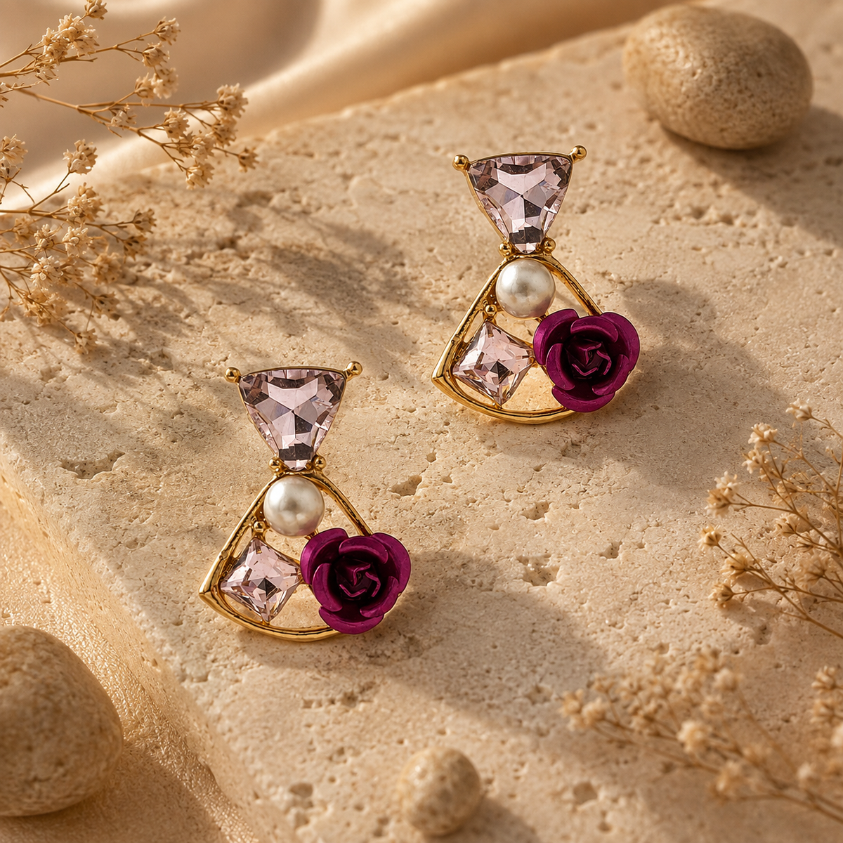 Flora Shine Pink Rose Fusion Earrings GWE -237
