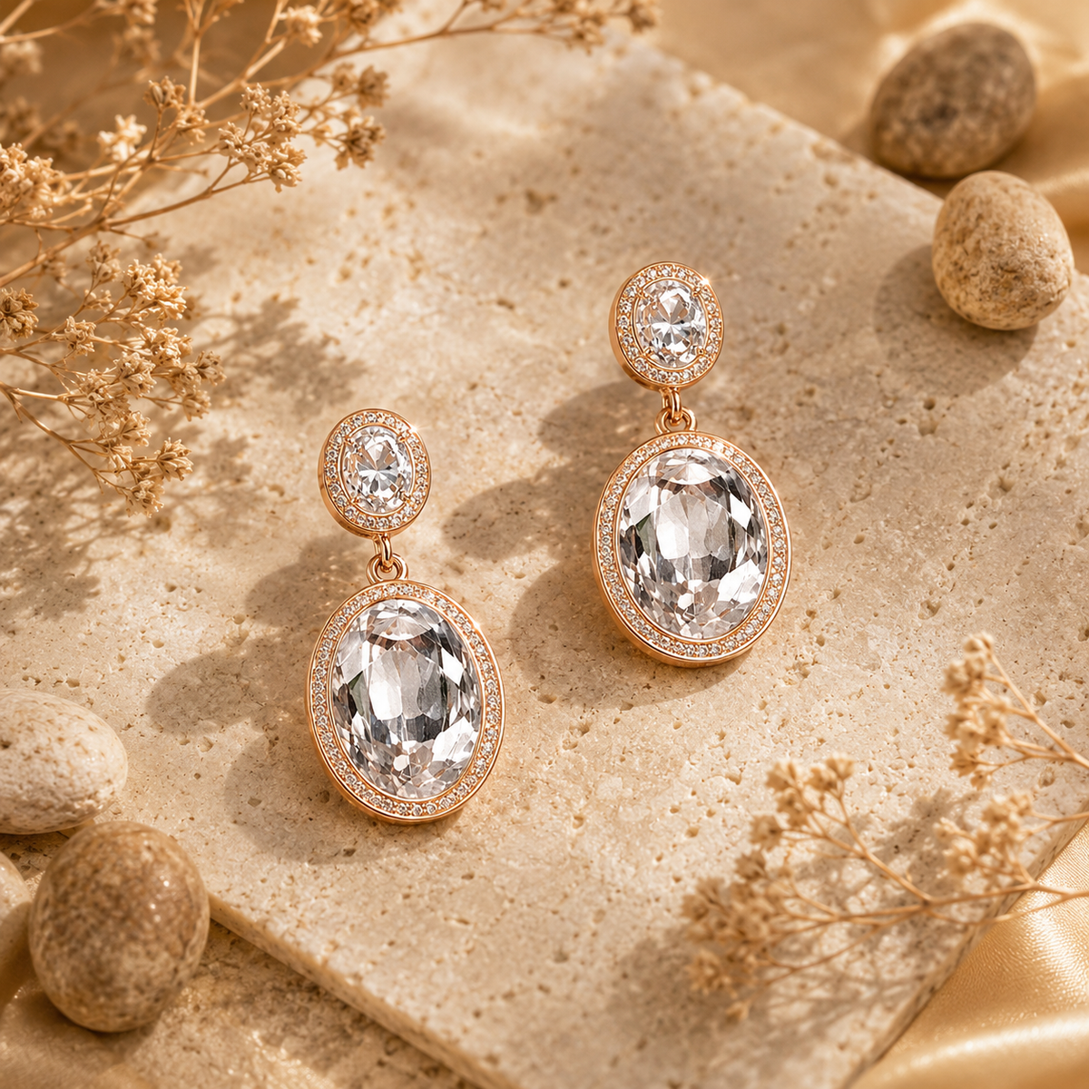 Oval Crystal Halo Drop Earrings GWE -14