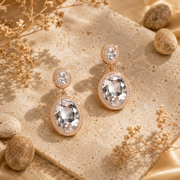 Oval Crystal Halo Drop Earrings GWE -14