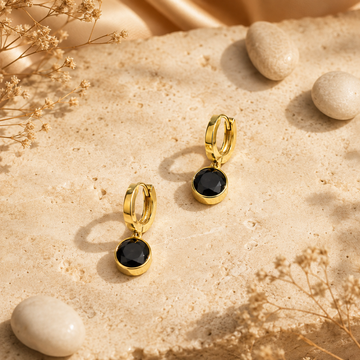 Black Noir Crystal Hoop Earrings GWE -19