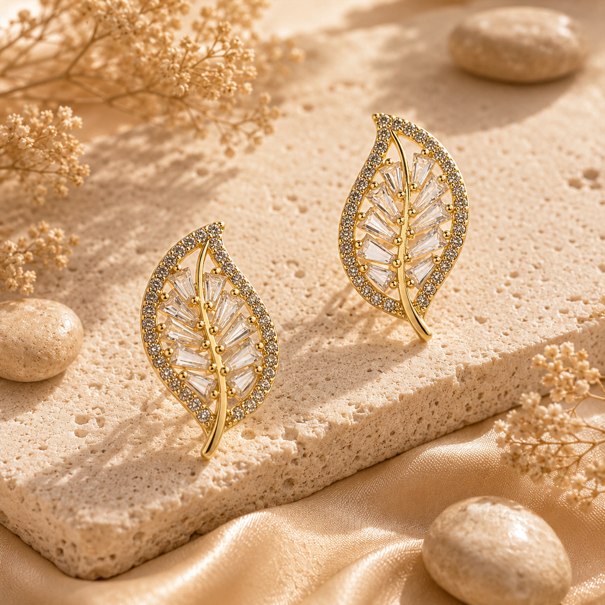 Flora Shine Baguette Leaf Earrings GWE -138