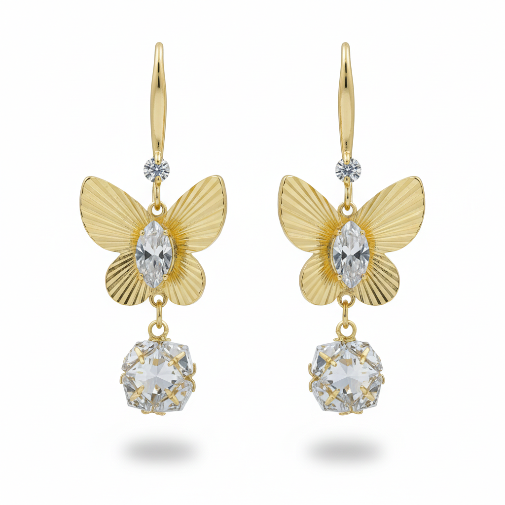 Butterfly Geometric Crystal Drop Earrings GWE -167