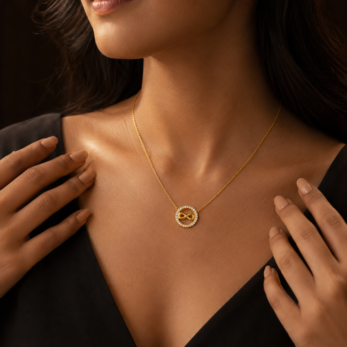 Golden Infinity Halo Pendant Necklace GWN -50